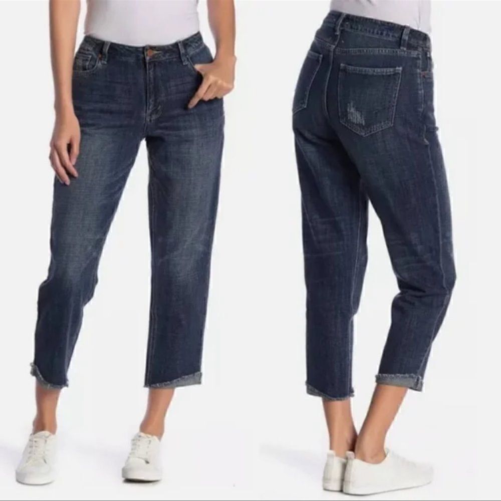 NWT Habitual Balsam Dark Rinse Vale Slant Fray Cuff Slim Boyfriend Cut Jeans 24”